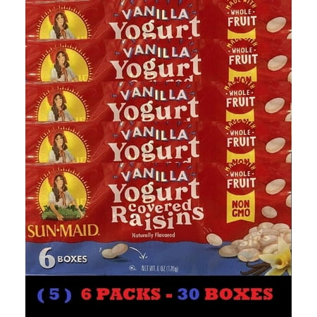 5x Sun-Maid VANILLA YOGURT Covered California Raisins Sun Dried NON GMO 30 BOXES