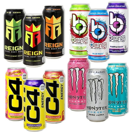 12 Pack Sampler of C4 Energy Drink  Energy Drinks  Rockstar Energy Drinks  and Drink | ZERO SUGAR | 16 FL OZ Can | Assortment