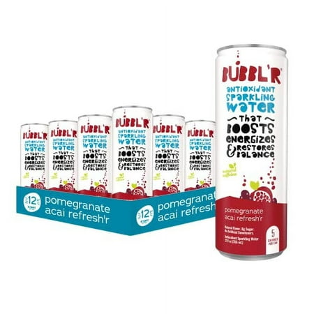BUBBL R Pomegranate Acai Refresh R  Antioxidant Sparkling Water with Natural Caffeine  0g Sugar  Gluten Free  All Natural Flavors  12 Fl Oz Cans  12 C