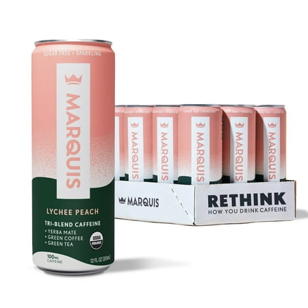 - Natural Energy Drink - Lychee Peach - Sugar Free - 0 Calories - 100mg of Organic Plant Based Caffeine - Yerba Mate - Green Tea - Vitamin C & B Vitam