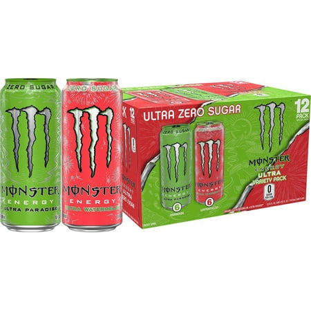 Monster Energy Drink Ultra Paradise and Ultra Watermelon  Variety Pack  12 Pack - 12 Pack  16 Fl Oz Cans