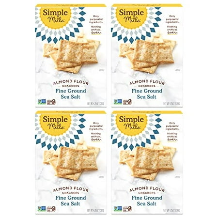 Simple Mills Almond Flour Crackers  Fine Ground Sea Salt - Gluten Free  Vegan  Healthy Snacks  4.25 Ounce (Pack of 4)