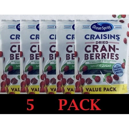 5x Ocean Spray ORIGINAL Craisins Dried Cranberries 50% LESS SUGAR 20oz VALUE PK