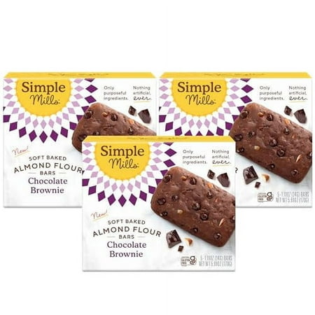 Simple Mills Almond Flour Snack Bars (Chocolate Brownie) with Organic Coconut Oil  Chia Seeds  Sunflower Seeds  and Flax Seeds  6oz  3 Count