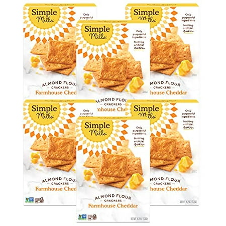 Simple Mills Almond Flour Crackers  Farmhouse Cheddar - Gluten Free  Healthy Snacks  4.25 Ounce (Pack of 6)