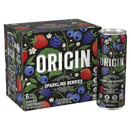 ORIGIN Organic & Non-GMO Berry Flavor Sparkling Water  12 Fl Oz  Recyclable Aluminum Cans (6 Count)