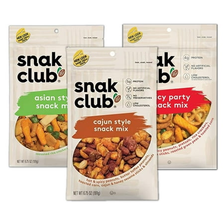 Snack Mix Bundle. Include Three-6.75 Oz Bags of Snak Club Snack Mix. One of Each Trail Mix: Asian Snack Mix  Cajun Trail Mix and Spicy Party Snack Mix