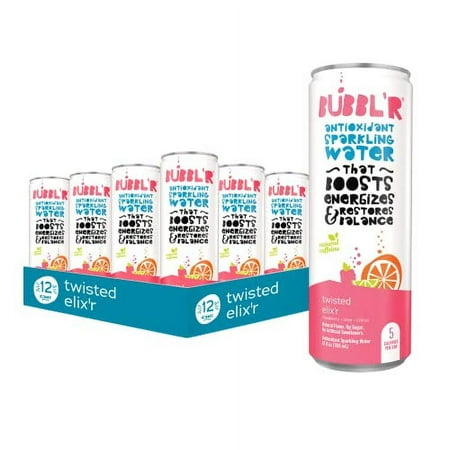 BUBBL R Twisted Elix R  Antioxidant Sparkling Water with Natural Caffeine  0g Sugar  Gluten Free  All Natural Flavors  12 Fl Oz Cans  12 Count