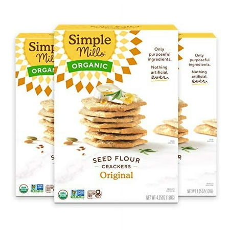 Simple Mills Organic Seed Crackers  Original - Gluten Free  Vegan  Healthy Snacks  Paleo Friendly  4.25 Ounce (Pack of 3)
