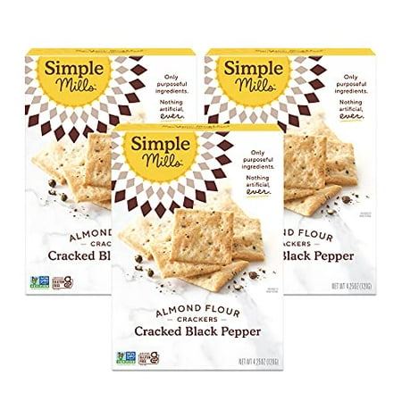 Simple Mills Almond Flour Crackers  Black Cracked Pepper - Gluten Free  Vegan  Healthy Snacks  Plant Based  4.25 Ounce (Pack of 3)