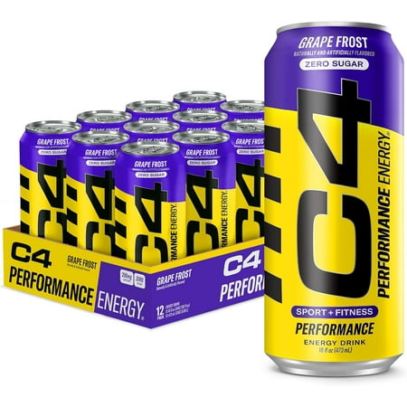 C4 Energy Carbonated Zero Sugar Energy Drink  Pre Workout Drink + Beta Alanine  Purple Frost  16 Fl Oz (Pack of 12)