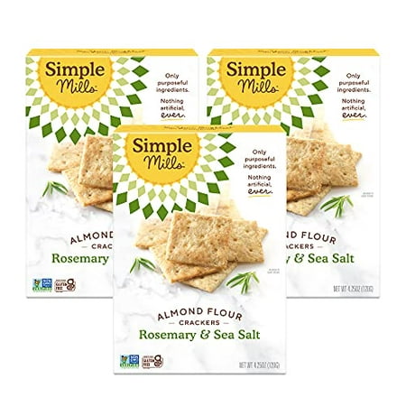 Simple Mills Almond Flour Crackers  Rosemary & Sea Salt - Gluten Free  Vegan  Healthy Snacks  4.25 Ounce (Pack of 3)