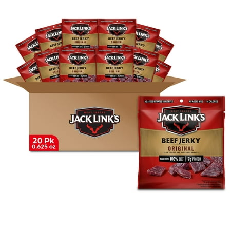 Jack Link S Beef Jerky  Original  Multipack Bags - Flavorful Meat Snack for Lunches  Ready to Eat - 7g of Protein  Made with Premium Beef  No Added MS