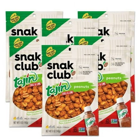 Snak Club Tajin Peanuts  Chili & Lime Mild in Heat Bold in Flavor Spicy Snacks  5 Ounce (Pack of 6)