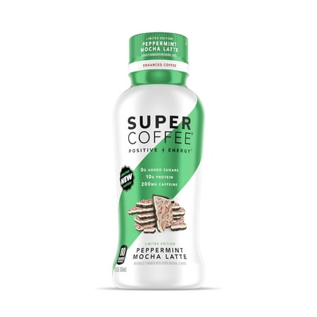 Super Coffee  Iced Keto Coffee (0g Added Sugar  10g Protein  70 Calories) [Peppermint Mocha Latte] 12 Fl Oz  12 Pack | Iced Coffee  Protein Coffee Dri