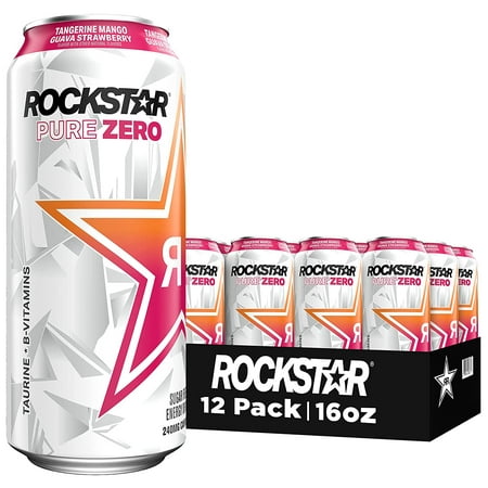 Pure Zero Energy Drink  Tangerine Mango Guava Strawberryh  0 Sugar  with Caffeine and Taurine  16 Fl Oz (Pack of 12) (Packaging May Vary)