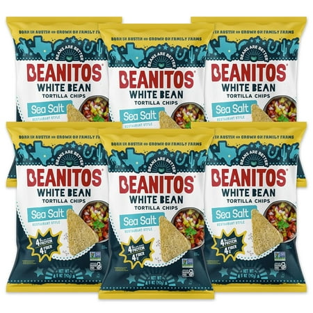 Bean Chips - Restaurant Style Sea Salt - (6 Pack) 5 Oz Family Size Bag - White Bean Tortilla Chips - Vegan Snack with Good Source of Plant Protein and