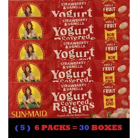 5x Sun-Maid STRAWBERRY & VANILLA YOGURT California Raisins Sun Dried - 30 BOXES