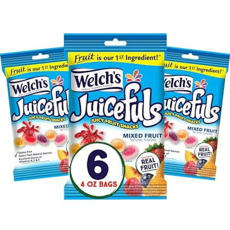 Welch S Juicefuls Juicy Fruit Snacks  Mixed Fruit  Fruit Gushers  Gluten Free  4 Oz Sharing Size Bags (Pack of 6)