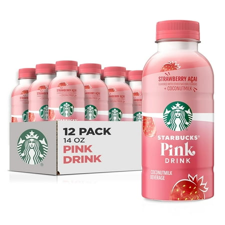 Starbucks Pink Drink  Strawberry Acai with Coconut Milk  14oz Bottles (12 Pack)