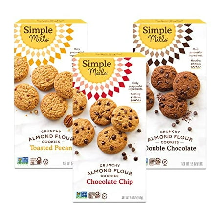Simple Mills Almond Flour Crunchy Cookies Variety Pack (Chocolate Chip  Double Chocolate Chip  Toasted Pecan) - Gluten Free  Vegan  Healthy Snacks  Ma
