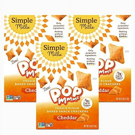 Simple Mills Pop Mmms Cheddar Veggie Flour Baked Snack Crackers  Gluten Free  4 Ounce (Pack of 3)