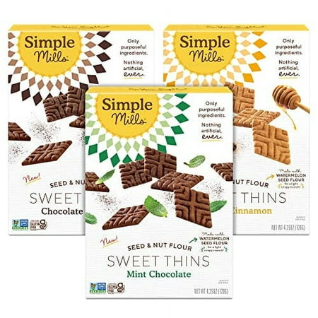 Simple Mills Sweet Thins Cookies Variety Pack  Seed and Nut Flour (Mint Chocolate Chip  Honey Cinnamon  Chocolate Brownie) - Gluten Free  Paleo Friend