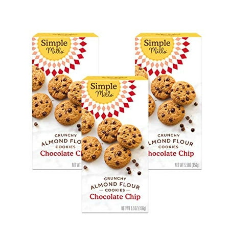 Simple Mills Almond Flour Crunchy Cookies  Chocolate Chip - Gluten Free  Vegan  Healthy Snacks  Made with Organic Coconut Oil  5.5 Oz (Pack of 3)
