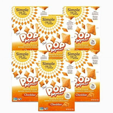 Simple Mills Pop Mmms Veggie Flour Baked Snack Crackers  Cheddar  Nothing Artificial  Kosher  Gluten Free & Non-GMO  4 Ounce (Pack of 6)