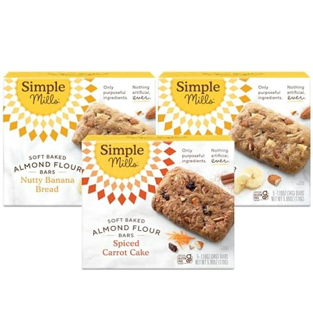 Simple Mills Almond Flour Snack Bars  Variety Pack (Nutty Banana Bread and Spiced Carrot Cake) - Gluten Free  Made with Organic Coconut Oil  Breakfast