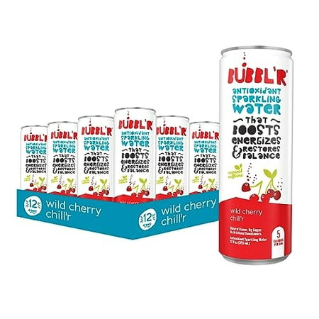BUBBLâ€™R Wild Cherry Chillâ€™r  Antioxidant Sparkling Water with Natural Caffeine  0g Sugar  Gluten Free  All Natural Flavors  12 Fl Oz Can