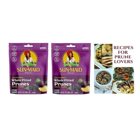 Sun Maid Pitted Prunes - 2 7Oz Packs of Sunmaid Pitted Dried Prunes (Pitted Plums) Plus a Prune Recipe Book