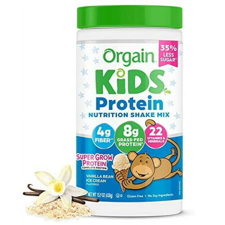 Orgain Kids Protein Powder Shake Mix  Vanilla Bean Ice Cream - 8g Dairy Protein  22 Vitamins & Minerals  Fruit & Vegetable Blend  Gluten Free  No Soy 