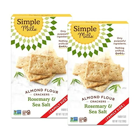 Simple Mills Almond Flour Crackers  Family Size  Rosemary & Sea Salt - Gluten Free  Vegan  Healthy Snacks  7 Ounce (Pack of 2)