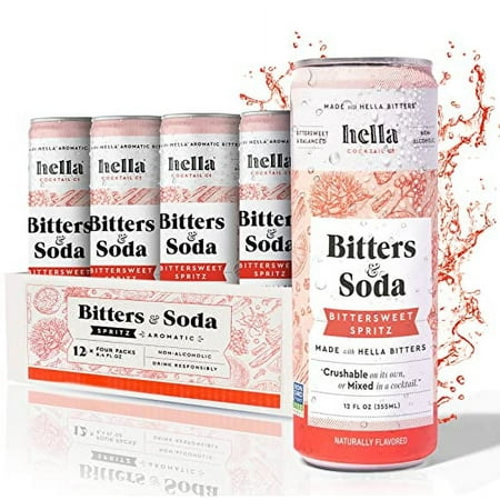 Hella Cocktail Co. Bittersweet Spritz Bitters & Soda - 12oz Cans  12 Pack I Ready to Drink  Sugar Free Non Alcoholic Drinks or Aromatic Bitters for Co