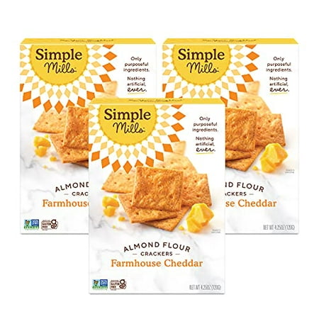 Simple Mills Almond Flour Crackers  Farmhouse Cheddar - Gluten Free  Healthy Snacks  4.25 Ounce (Pack of 3)