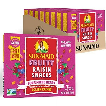 Sun-Maid Sour Mixed Berry Fruity Raisin Snacks - (56 Pack) 0.7 Oz Pouches - Sour Mixed Berry Raisins - Dried Fruit Snack for Lunches and Snacks