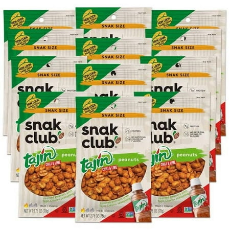 Snak Club Tajin Peanuts  Chili & Lime Mild in Heat Bold in Favor Spicy Snacks  2.75 Ounce (Pack of 12)