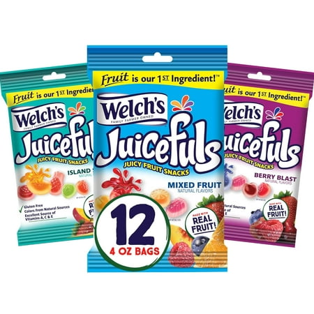 Juicefuls Juicy Fruit Snacks  Perfect Stocking Stuffer  Mixed Fruit  Berry Blast & Island Splash Fruit Gushers Variety Pack  Gluten Free  4 Oz Sharing