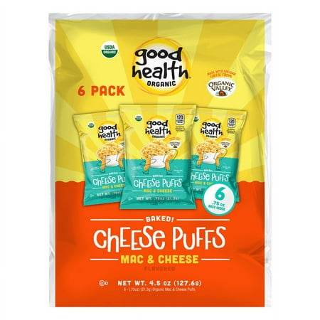Good Health USDA Organic Baked Mac and Cheese Flavored Puffs  6 Count .75 Oz. Single Serve Bags (3-Pack)