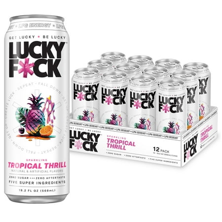 Zero Sugar Energy Drink 19.2 Fl Oz Cans (Pack of 12) Tropical Thrill  Zero Aftertaste  with Maca  Ginseng  Taurine  Beta-Alanine  200mg Caffeine