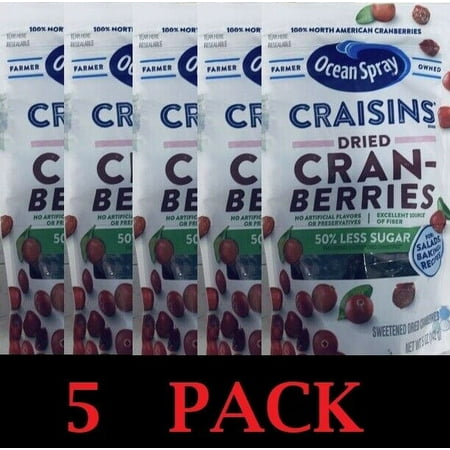 5x Ocean Spray ORIGINAL Craisins Dried Cranberries 50% LESS SUGAR 5 Oz -5 PACK