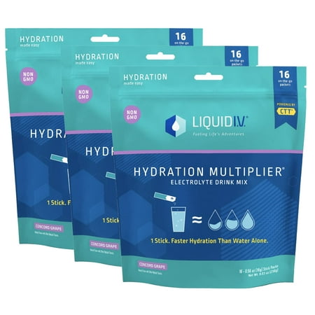 Liquid I.V. Hydration Multiplier - Concord Grape - Hydration Powder Packets | Electrolyte Drink Mix | Easy Open Single-Serving Stick | Non-GMO | 48 St
