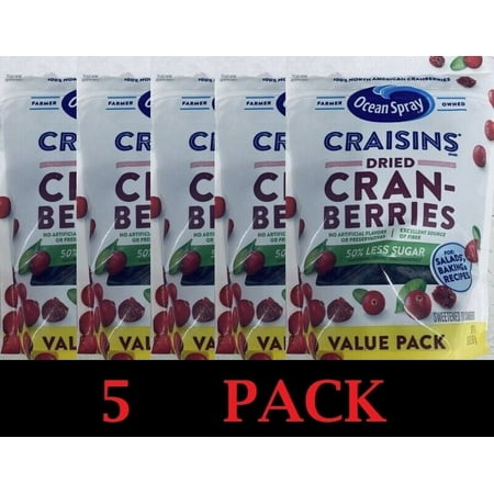 5x Ocean Spray ORIGINAL Craisins Dried Cranberries 50% LESS SUGAR 20oz VALUE PK