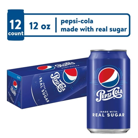 Pepsi Cola Made with Real Sugar Soda Pop  12 Oz   12 Pack Cans