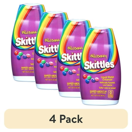 (4 Pack) Skittles Sugar-Free on-the-Go Liquid Water Enhancer Juice Drink Mix  Wild Berry  24 Servings  1.62 Fl Oz