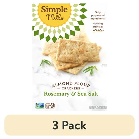 (3 Pack) Simple Mills Almond Flour Crackers  Rosemary and Sea Salt  Gluten-Free  4.25 Oz