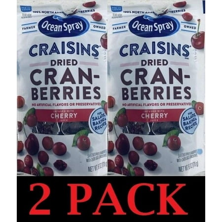 2x Ocean Spray CHERRY Craisins Dried Cranberries 6 Oz Bag - 2 PACK