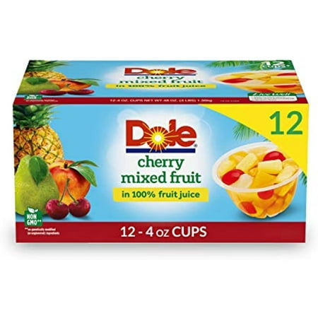 Dole Fruit Bowls Cherry Mixed Fruit in 100% Juice  Gluten Free Healthy Snack  4 Oz  12 Total Cups