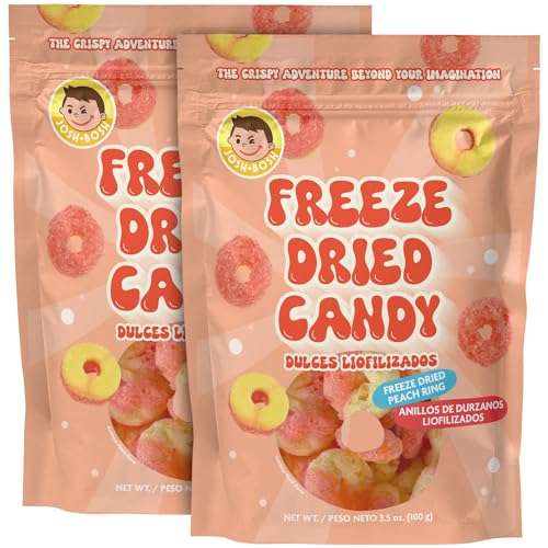 Josh Bosh Freeze-Dried Candy, Peach Ring, Crunchy & Airy Gummy Candies, 3.5 Oz (Pack of 2)